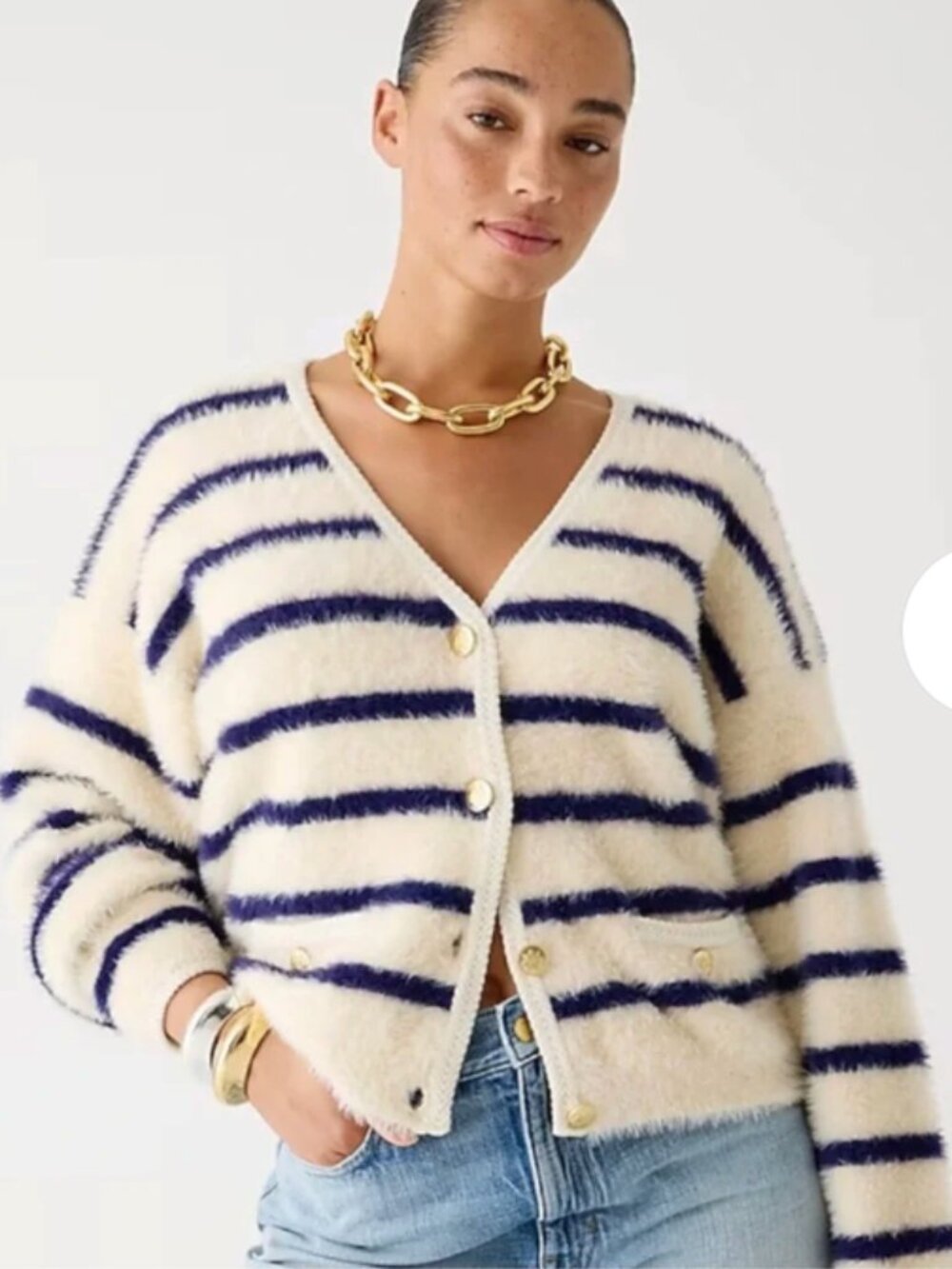 J. CREW Sweater Lady Jacket in Striped Brushed Yarn Fuzzy Cardigan XS